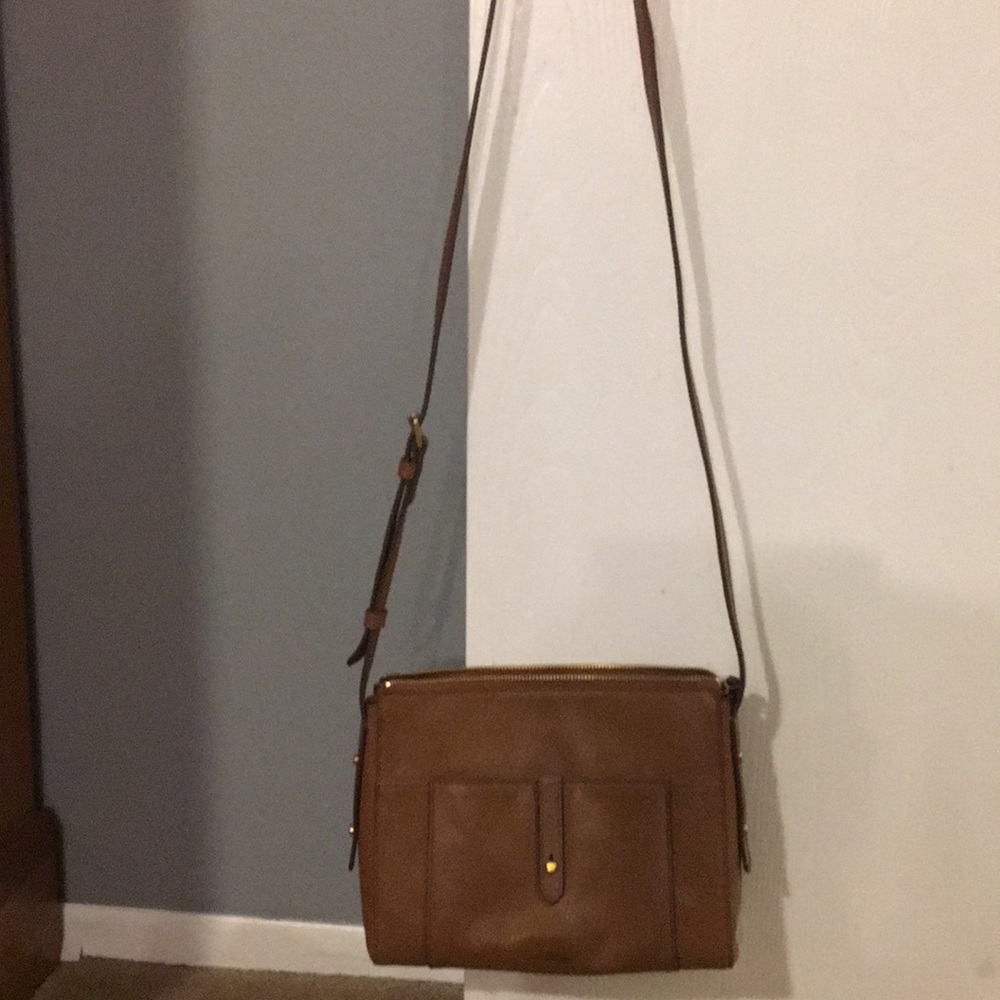 Fossil brown leather cross body bag